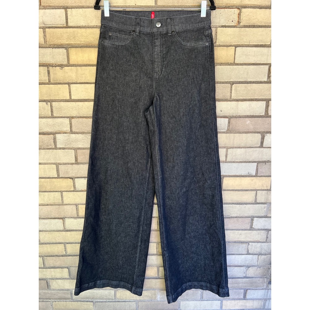 Spanx Wide Leg Jeans Pull On Charcoal Grey Denim High Rise Size Medium Tall